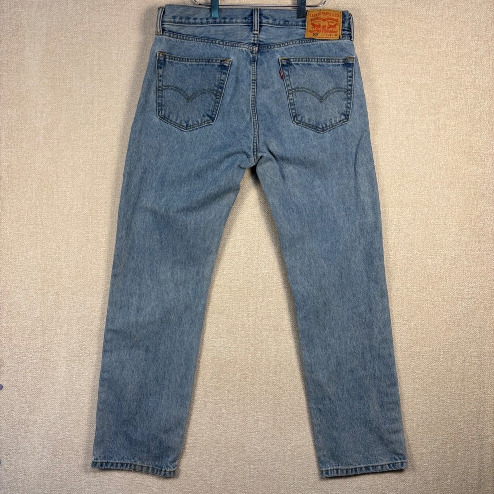 Levis 505 Regular Fit Jeans Mens 34x32 Light Wash Blue Straight Leg Denim - Picture 2 of 11